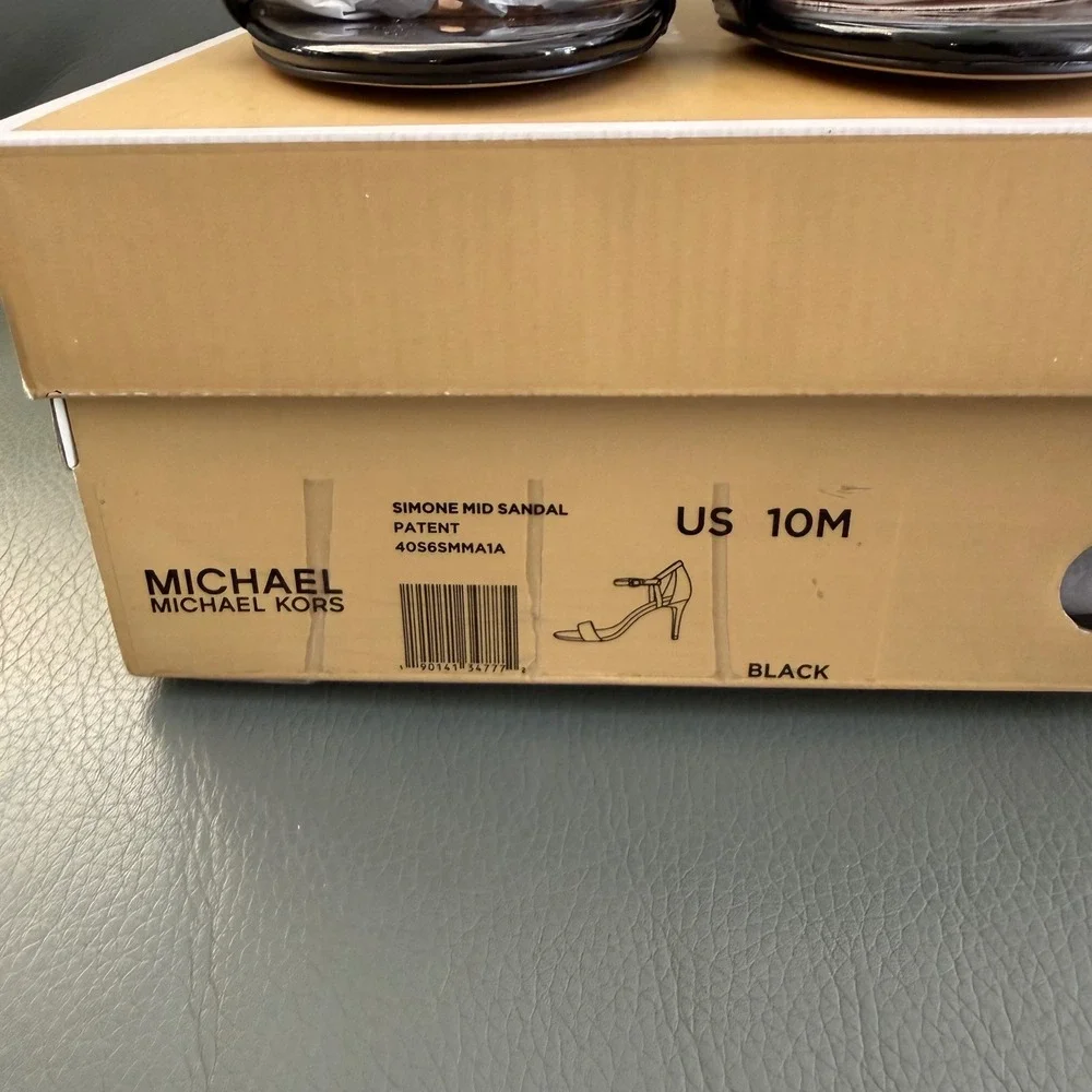 Michael Kors Simone Mid Sandal Black Patent Leather Stiletto Heels 10M